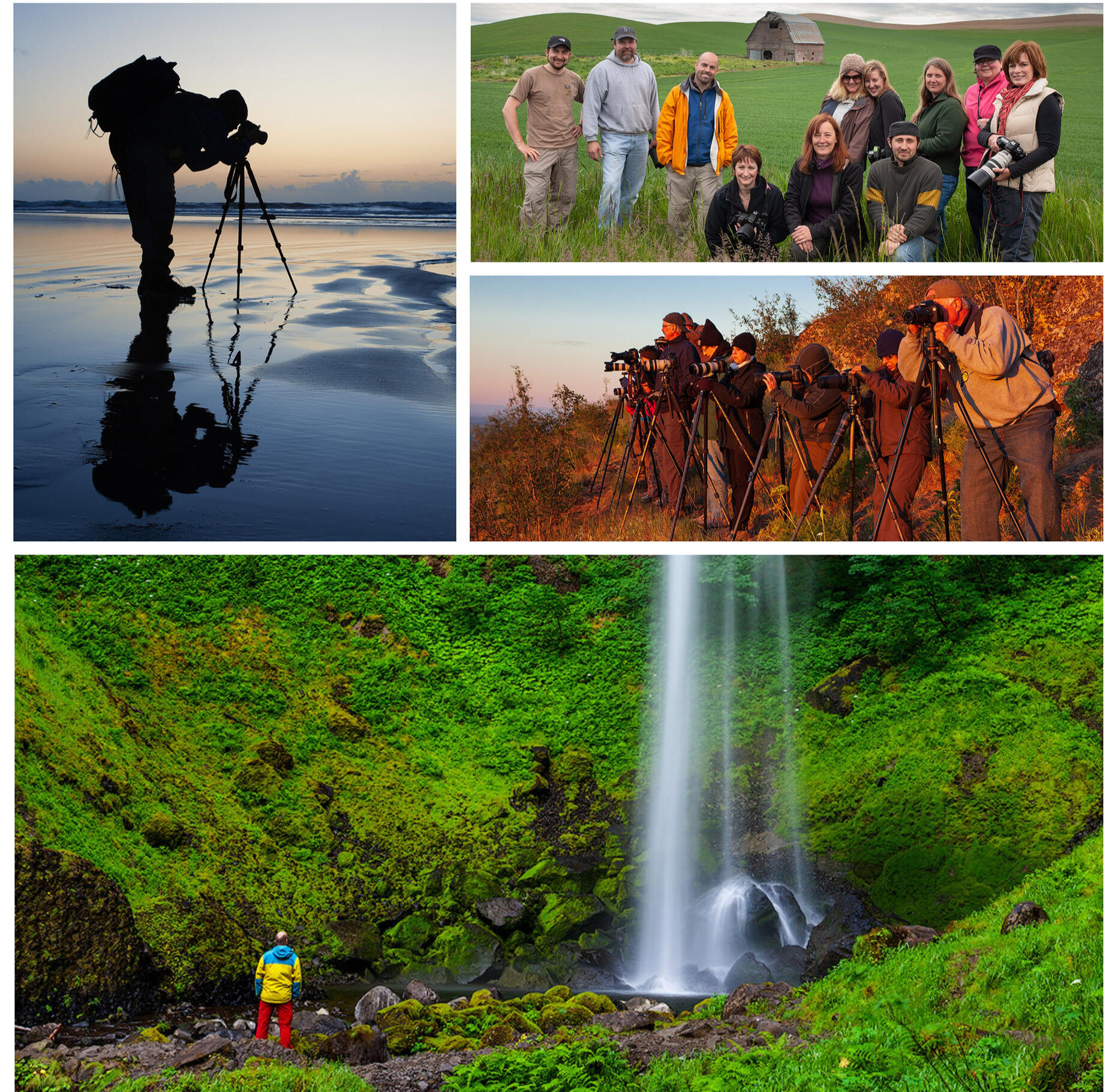 Workshop participants out in the field Having a good time at the coast, waterfalls, and prairie